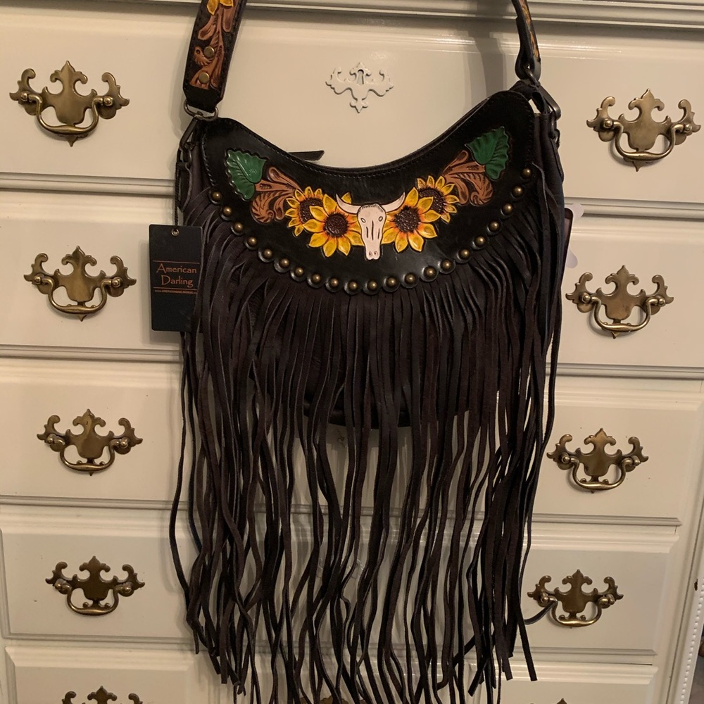 American Darling Black leather Sunflower purse